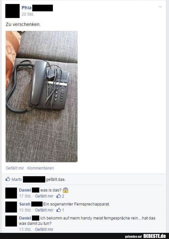 Ein sogenannter Fernsprechapparat zu verschenken.