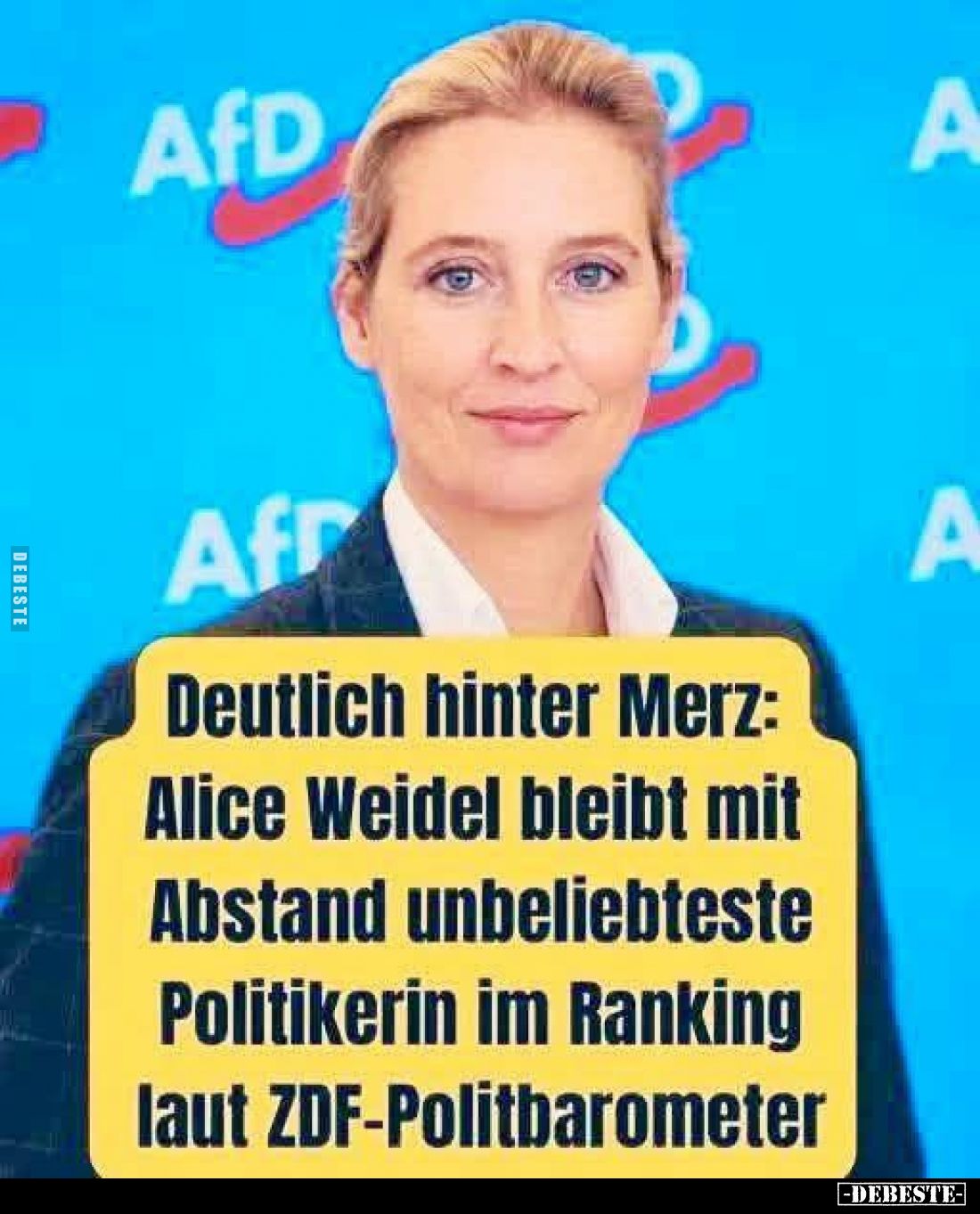 Deutlich hinter Merz: Alice Weidel bleibt mit Abstand unbeliebteste Politikerin im Ranking laut ZDF-Politbarometer