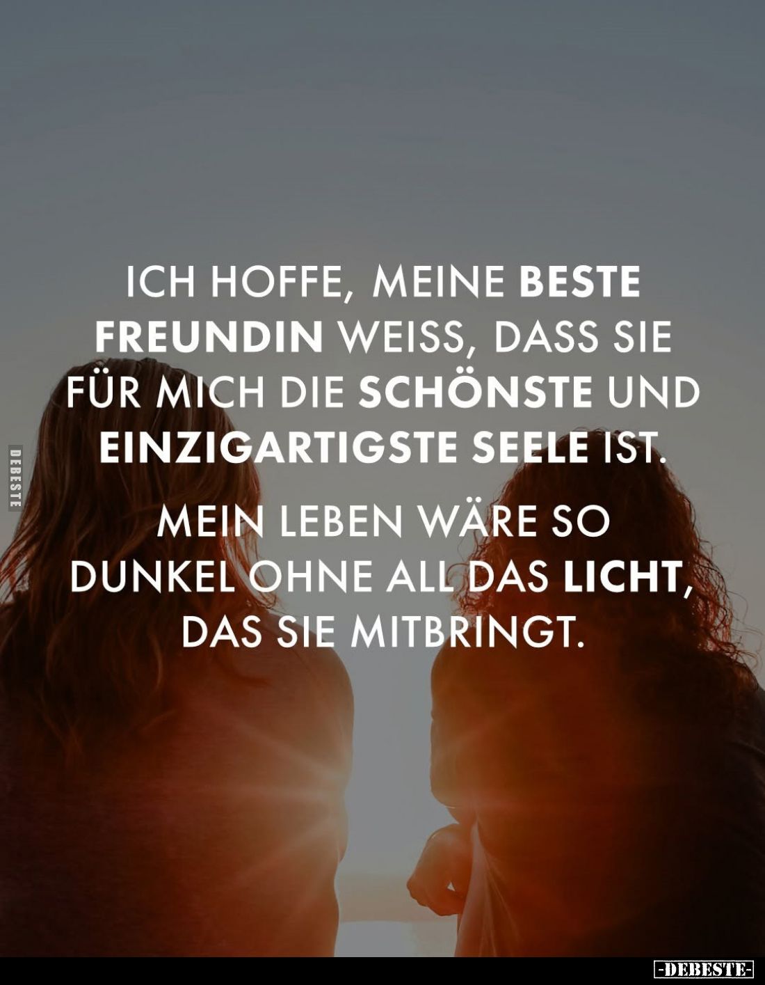 Ich hoffe, meine beste Freundin weiß, dass sie für mich die schönste und einzigartigste Seele ist.
Mein Leben wäre so dunkel...