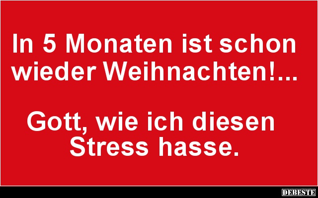 In 5 Monaten ist schon 
wieder Weihnachten!... 



Gott, wie ich diesen 
Stress hasse.