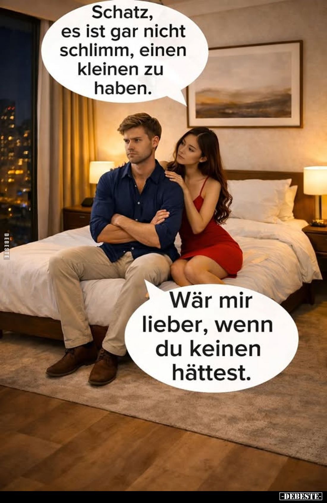 Schatz, es ist gar nicht schlimm, einen kleinen zu haben. -
Wär mir lieber, wenn du keinen hättest.