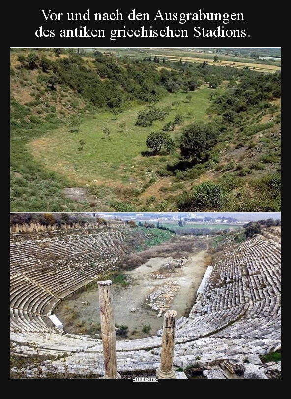 Vor und nach den Ausgrabungen des antiken griechischen..