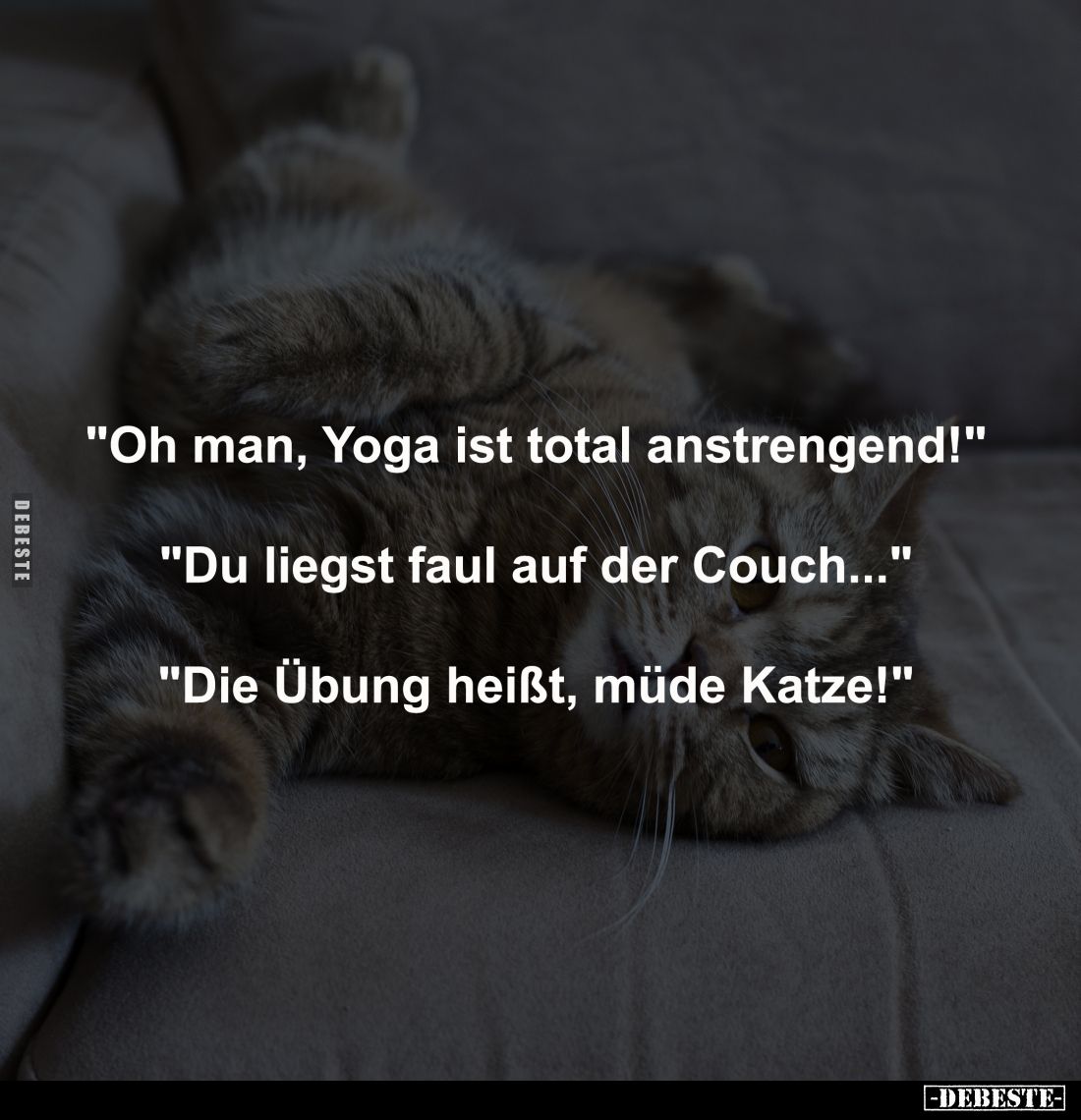 "Oh man, Yoga ist total anstrengend!"
-
"Du liegst faul auf der Couch..."
-
"Die Übung heißt, mü...