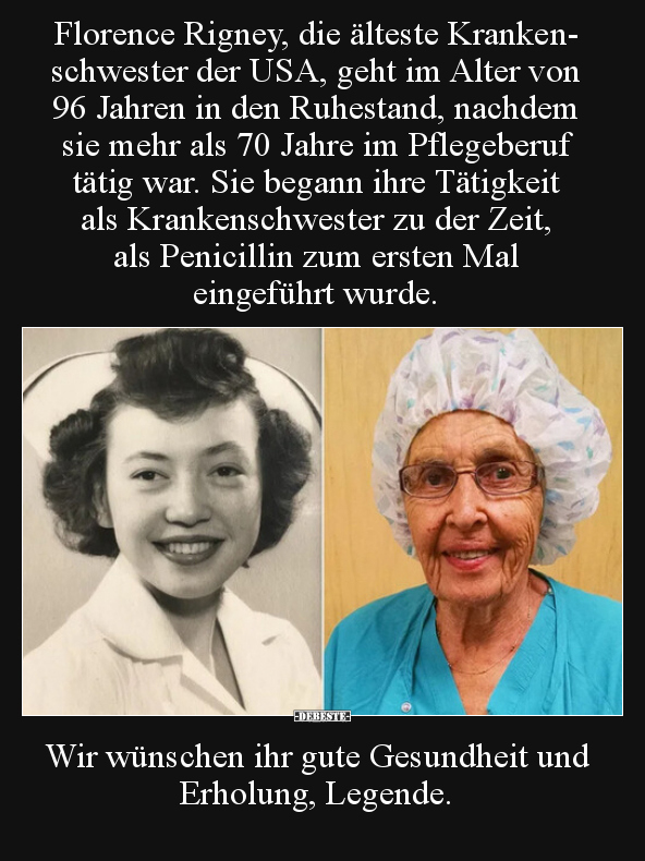 Florence Rigney, die älteste Krankenschwester der USA, geht.. - Lustige Bilder | DEBESTE.de