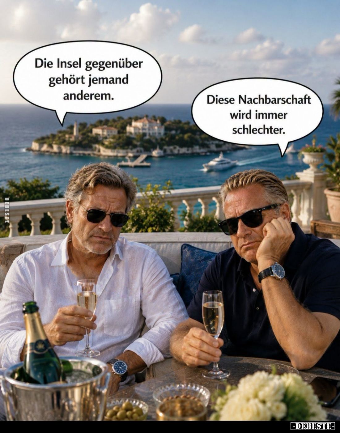 Die Insel gegenüber gehört jemand anderem. -
Diese Nachbarschaft wird immer schlechter.