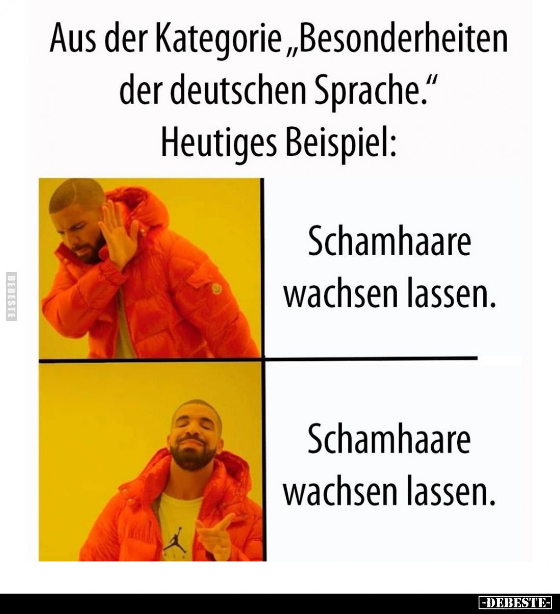 Aus der Kategorie „Besonderheiten der deutschen Sprache." Heutiges Beispiel:
Schamhaare wachsen lassen. /
Schamhaare w...