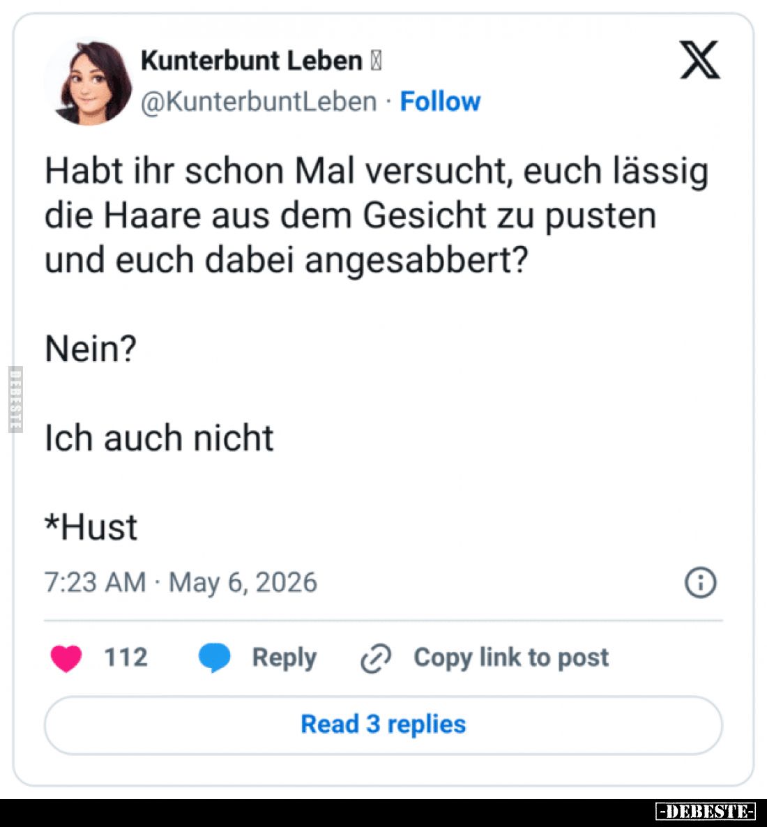 Habt ihr schon mal versucht, euch lässig die Haare aus dem.. - Lustige Bilder | DEBESTE.de