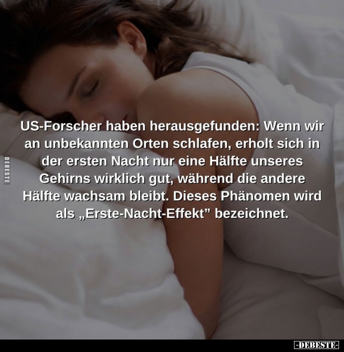 US-Forscher haben herausgefunden: Wenn wir an unbekannten Orten schlafen, erholt sich in der ersten Nacht nur eine Hälfte uns...