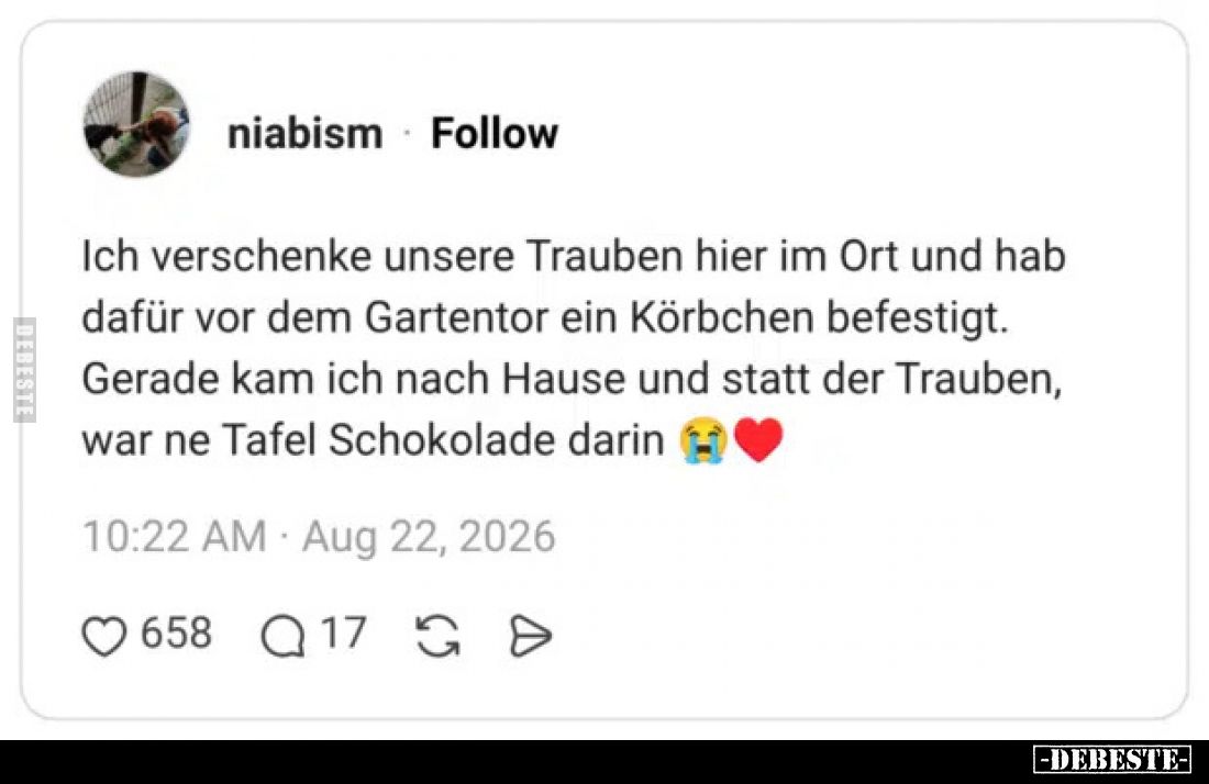 Ich verschenke unsere Trauben hier im Ort und hab dafür vor.. - Lustige Bilder | DEBESTE.de