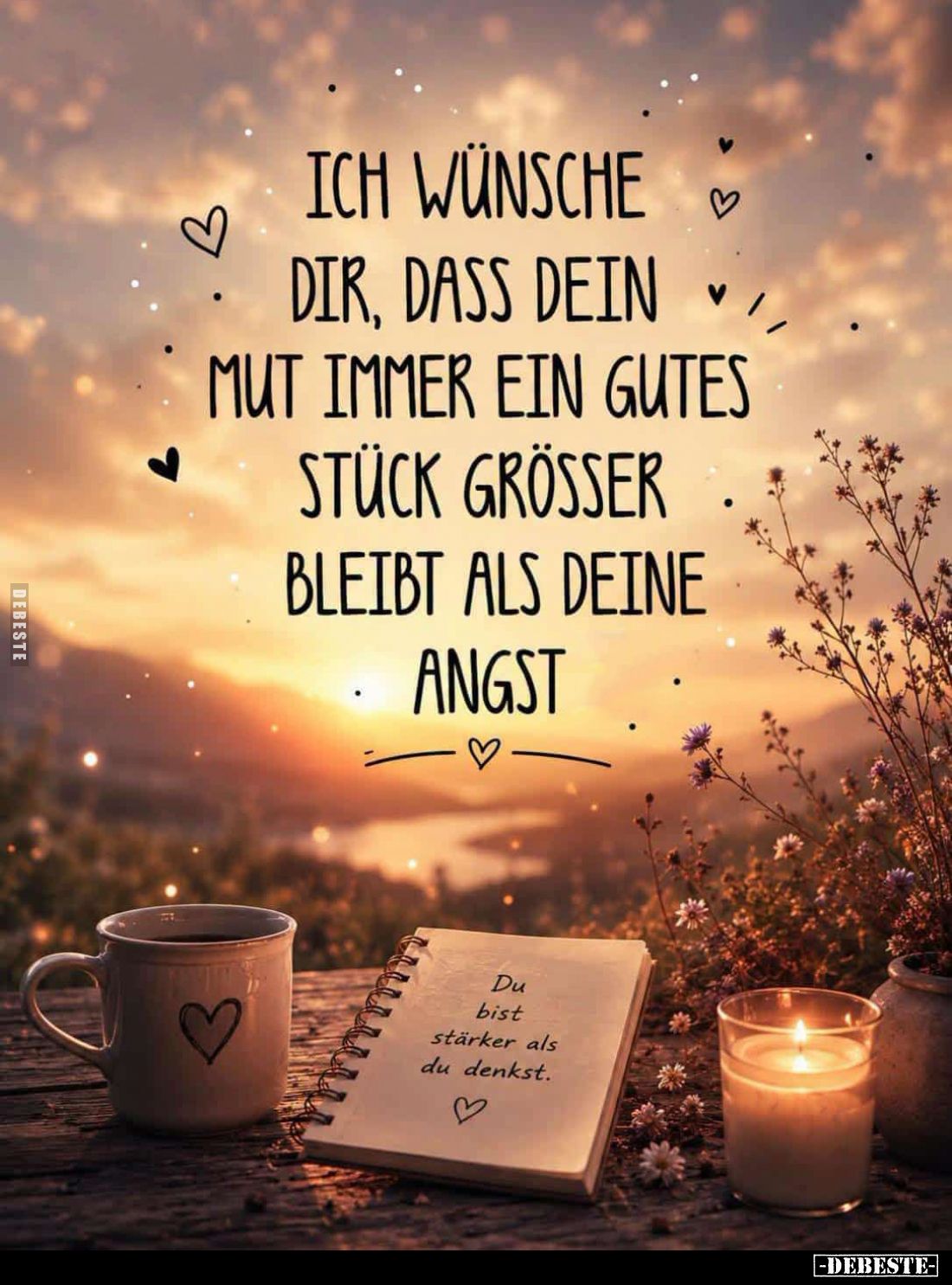 Ich wünsche dir, dass dein Mut immer ein gutes Stück größer bleibt als deine Angst.
Du bist stärker als du denkst.