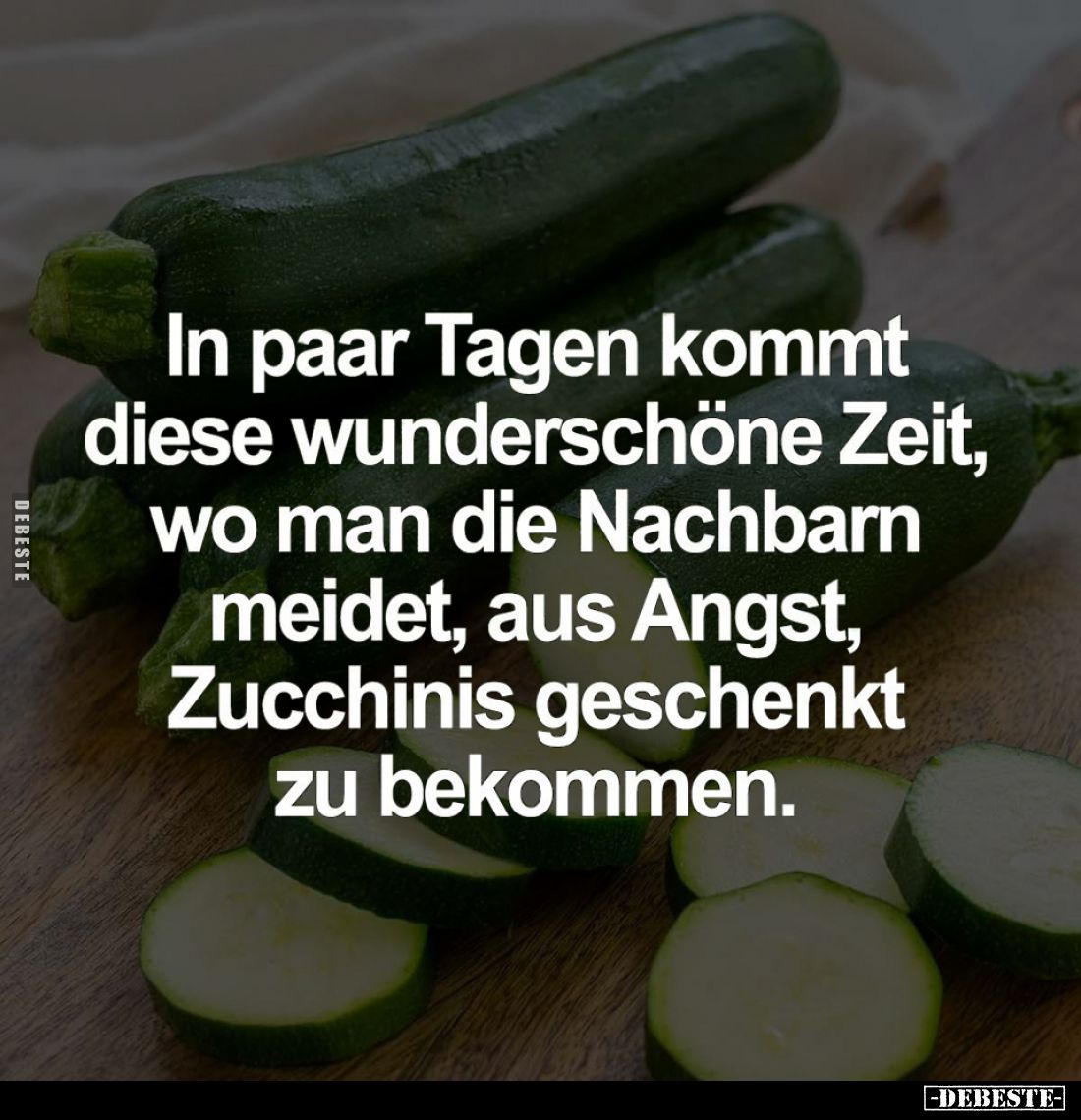 In paar Tagen kommt diese wunderschöne Zeit, wo man die Nachbarn meidet, aus Angst, Zucchinis geschenkt zu bekommen.