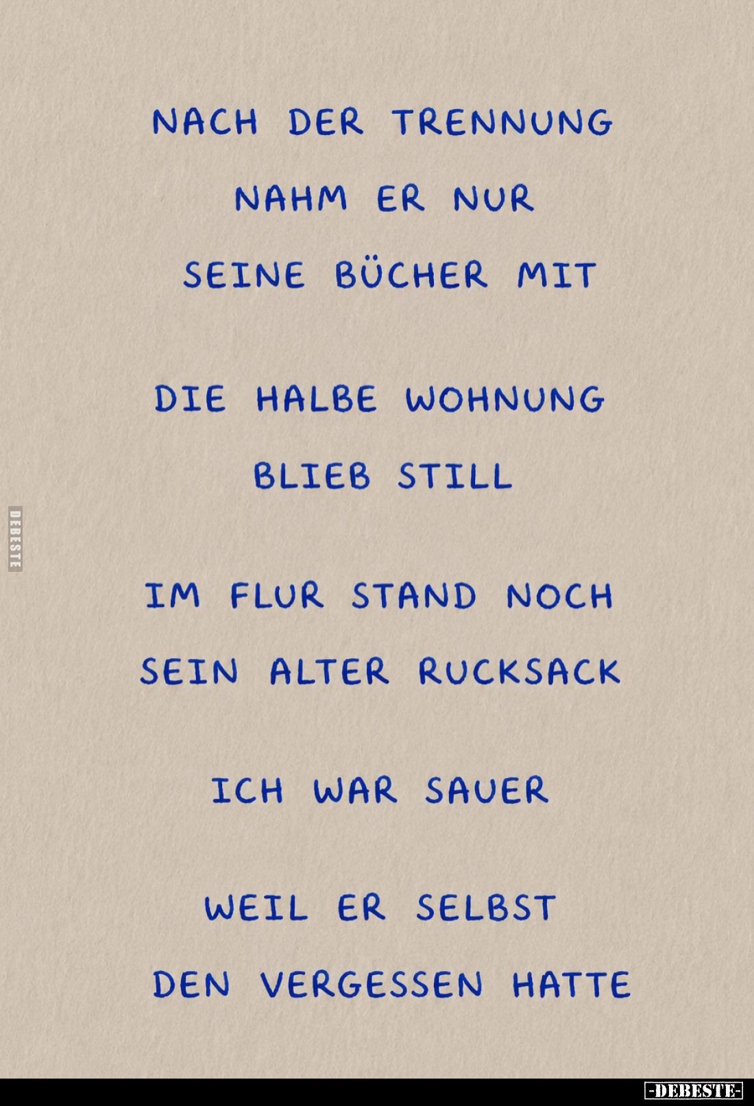 Nach der Trennung nahm er nur seine Bücher mit.
Die halbe Wohnung blieb still.
Im Flur stand noch sein alter Rucksack.
Ich...