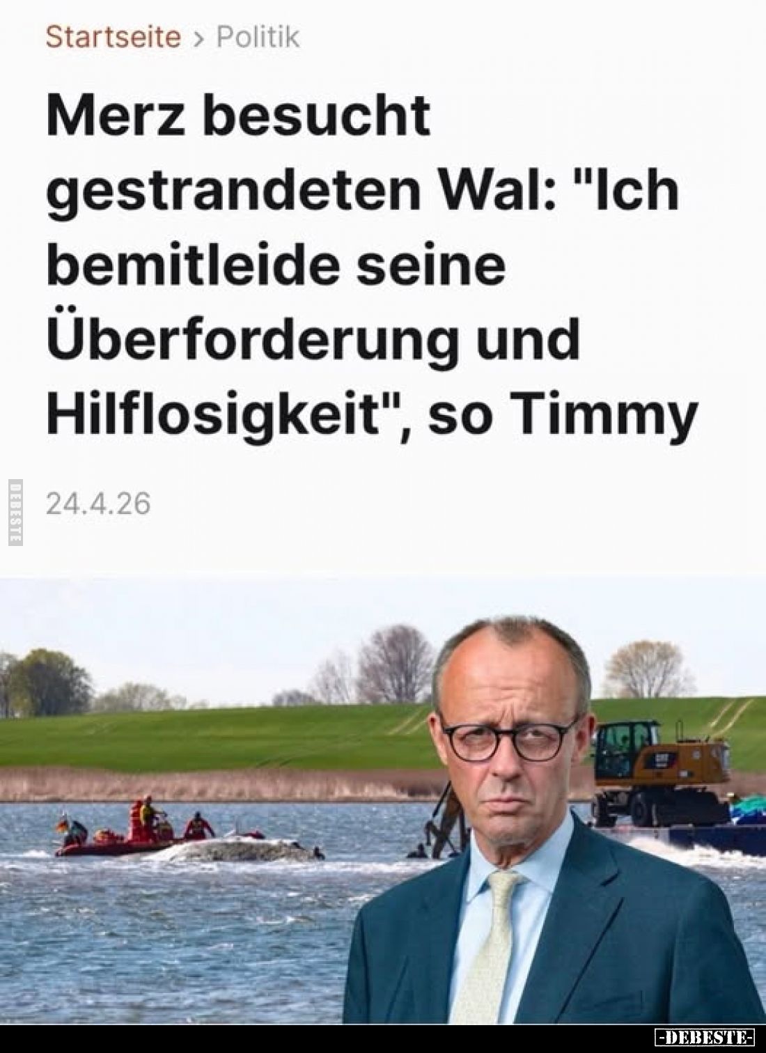 Merz besucht gestrandeten Wal: "Ich bemitleide seine Überforderung und Hilflosigkeit", so Timmy