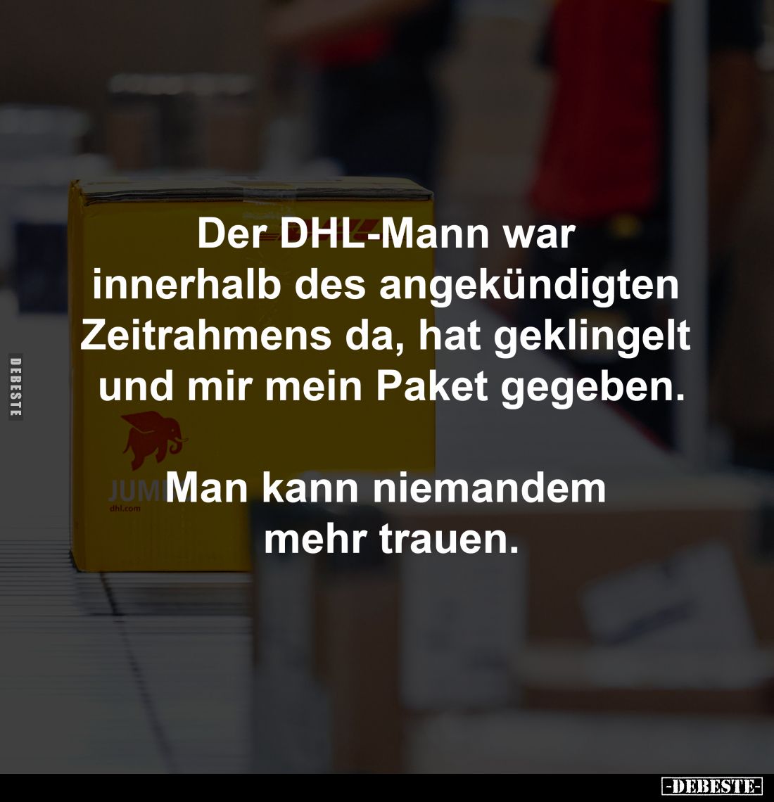 Der DHL-Mann war innerhalb 
des angekündigten Zeitrahmens 
da, hat geklingelt und mir 
mein Paket gegeben.

Man kann nie...