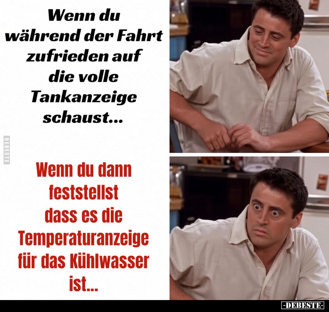 Wenn du während der Fahrt zufrieden auf die volle Tankanzeige schaust...

Wenn du dann feststellst dass es die Temperaturan...