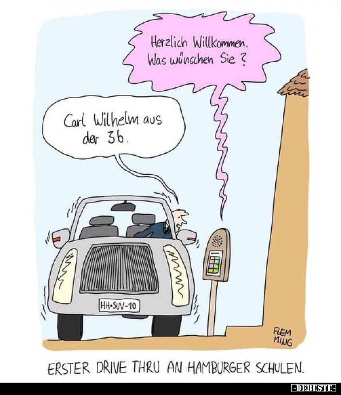 Herzlich Willkommen. Was wünschen Sie ?
Carl Wilhelm aus der 3b.

ERSTER DRIVE THRU AN HAMBURGER SCHULEN.