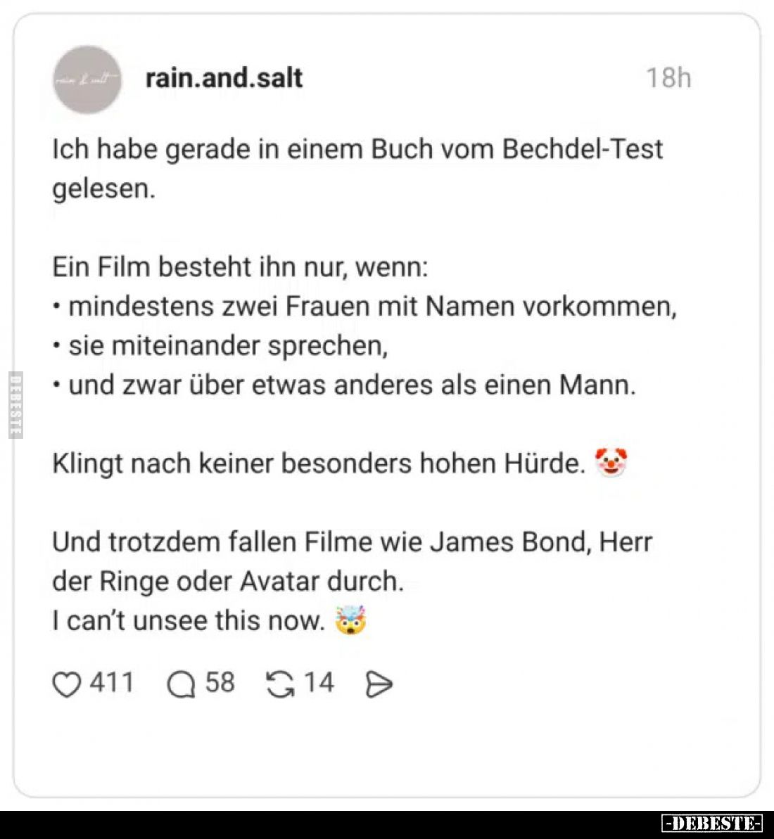 Ich habe gerade in einem Buch vom Bechdel-Test gelesen... - Lustige Bilder | DEBESTE.de