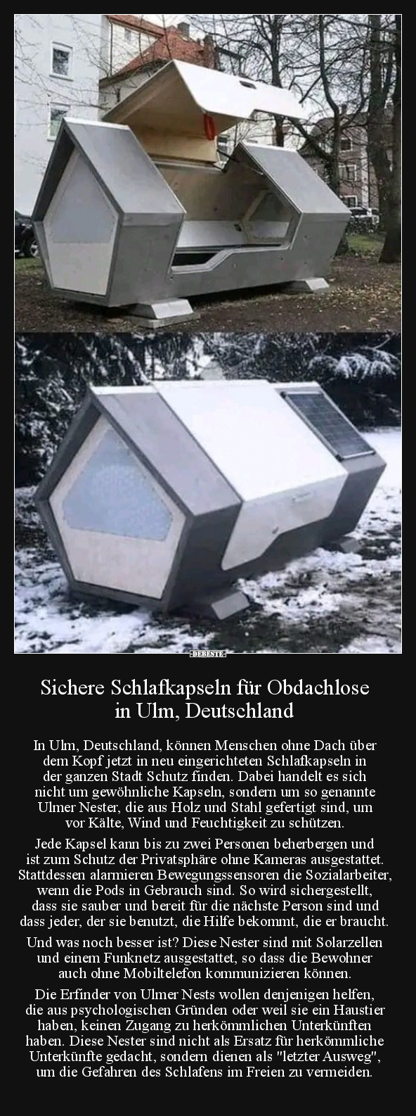 Sichere Schlafkapseln für Obdachlose in Ulm, Deutschland.. - Lustige Bilder | DEBESTE.de