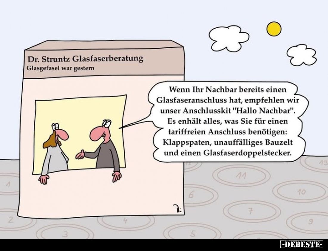 Wenn Ihr Nachbar bereits einen Glasfaseranschluss hat, empfehlen wir unser Anschlusskit "Hallo Nachbar". Es enhält ...