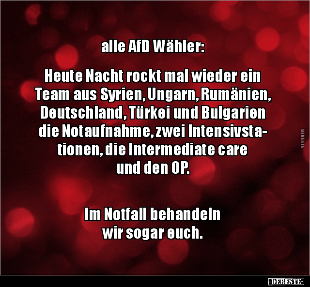 Alle AfD Wähler:  Heute Nacht rockt mal wieder ein Team.. - Lustige Bilder | DEBESTE.de