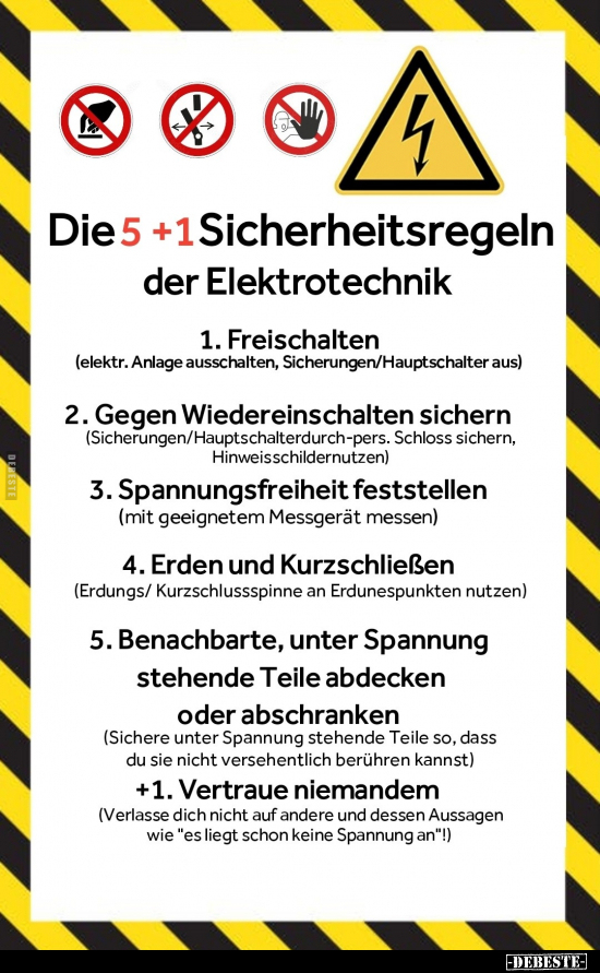 Die 5+1 Sicherheitsregeln der Elektrotechnik.. - Lustige Bilder | DEBESTE.de