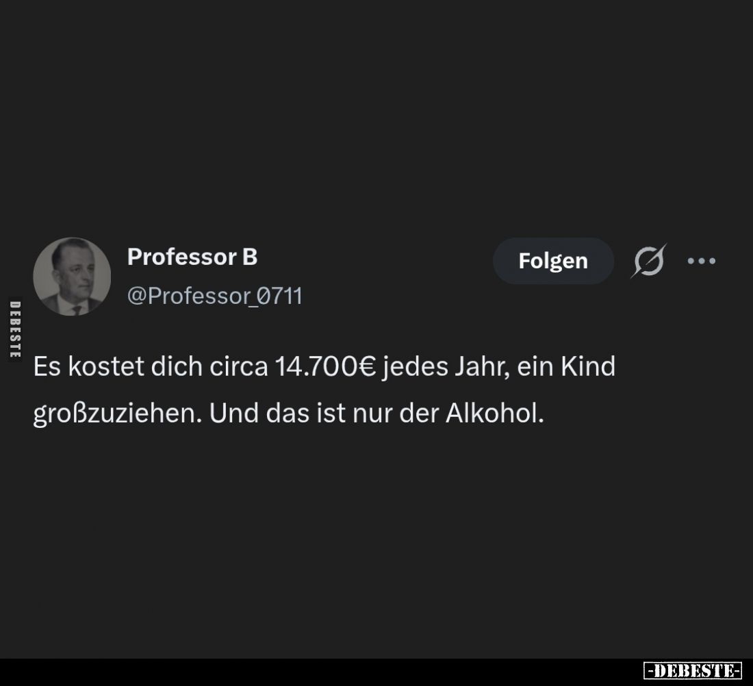Es kostet dich circa 14.700€ jedes Jahr, ein Kind großzuziehen. Und das ist nur der Alkohol.