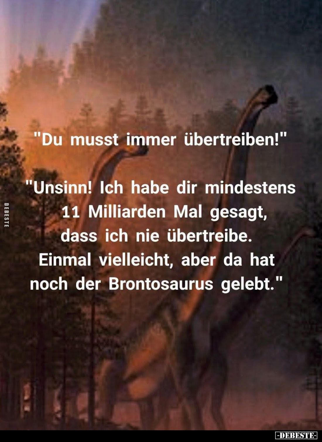 "Du musst immer übertreiben!" -
"Unsinn! Ich habe dir mindestens 11 Milliarden Mal gesagt, dass ich nie übert...