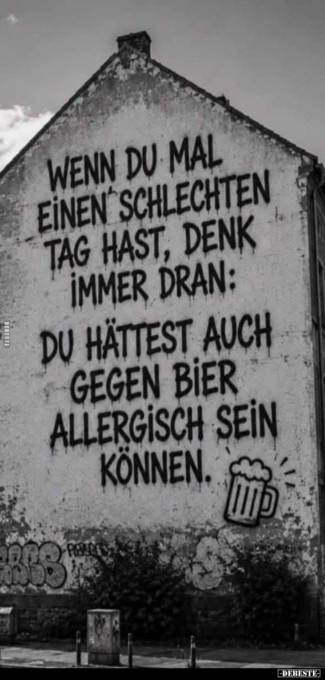 Wenn du mal einen schlechten Tag hast, denk immer dran: Du hättest auch gegen Bier allergisch sein können.