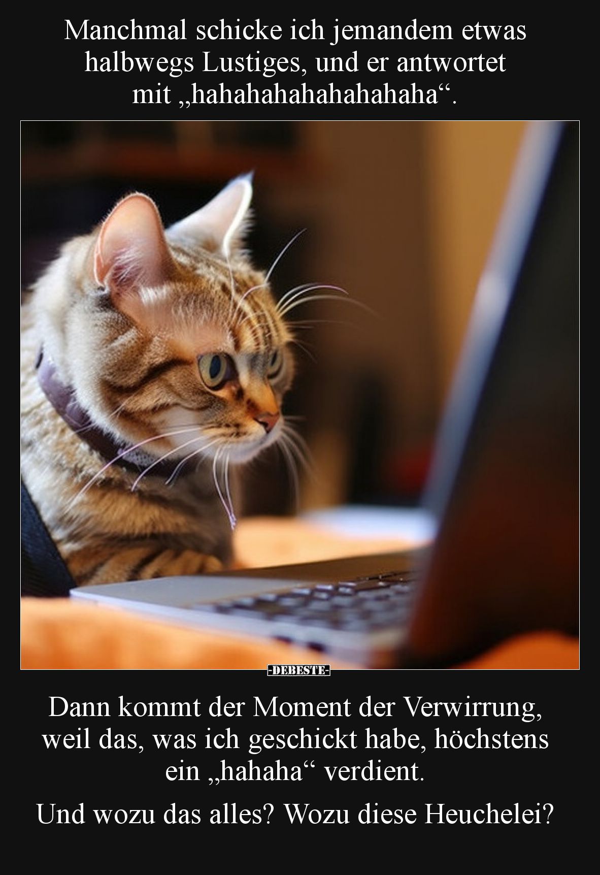 Manchmal schicke ich jemandem etwas halbwegs Lustiges, und er antwortet mit „hahahahahahahahaha“.
Dann kommt der Moment de...