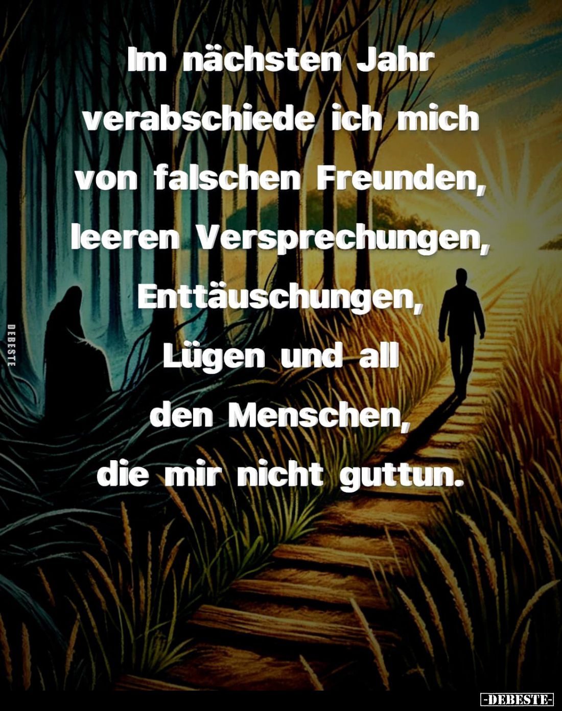 Im nächsten Jahr verabschiede ich mich von falschen Freunden, leeren Versprechungen, Enttäuschungen, Lügen und all den Mensch...