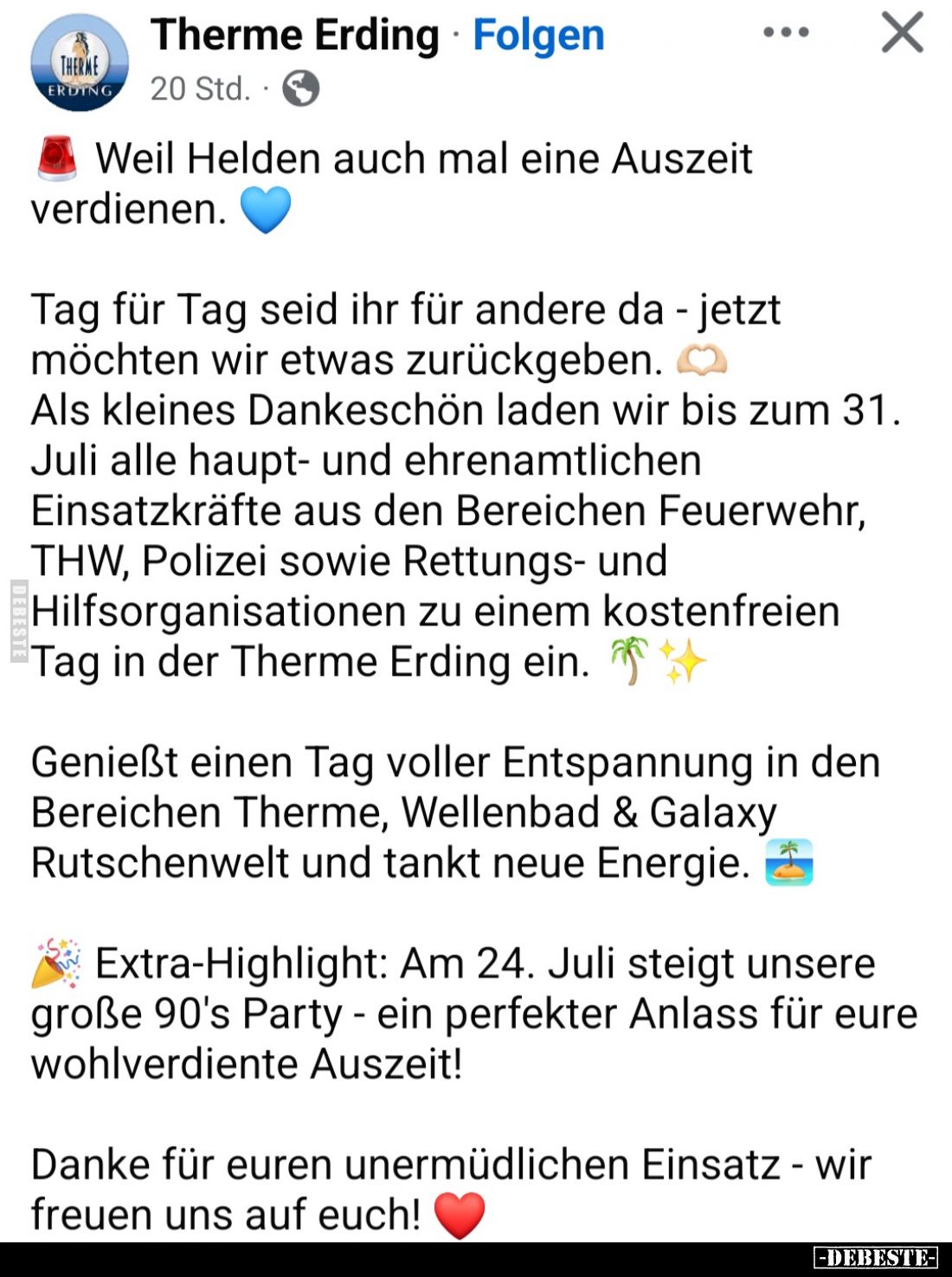 Weil Helden auch mal eine Auszeit verdienen.

Tag für Tag seid ihr für andere da - jetzt möchten wir etwas zurückgeben.
Al...