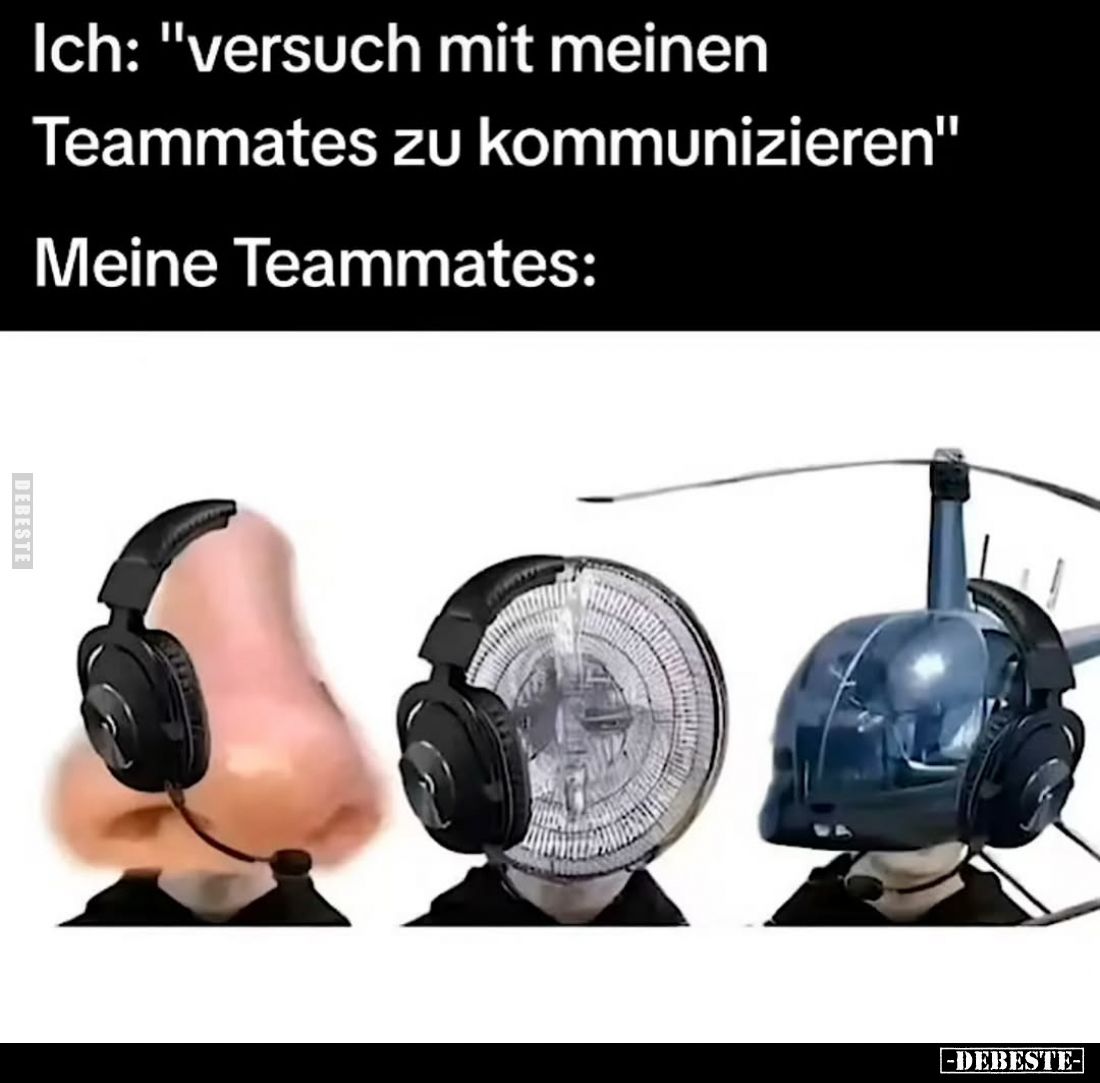 Ich: "versuch mit meinen Teammates zu kommunizieren"
Meine Teammates: