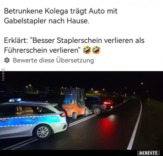 Betrunkene Kolega trägt Auto mit Gabelstapler nach Hause.. - Lustige Bilder | DEBESTE.de