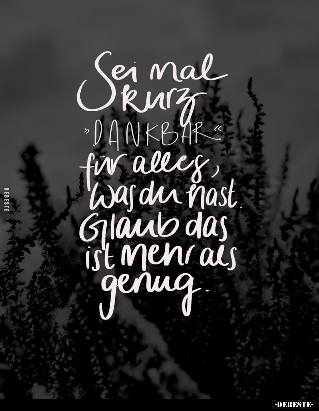 Sei mal Kurz dankbar für alles, was du hast. Glaub das ist mehr als genug.