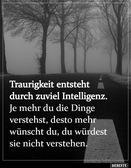 Traurigkeit entsteht durch zuviel Intelligenz. Je mehr du.. - Lustige Bilder | DEBESTE.de
