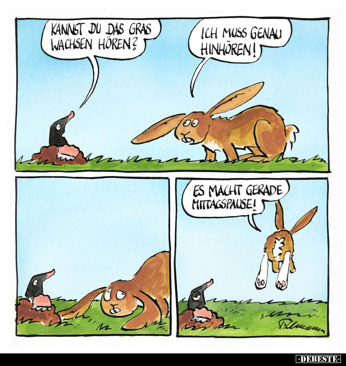 Kannst du das Gras wachsen hören? -
Ich muss genau hinhören! -
Es macht gerade Mittagspause!