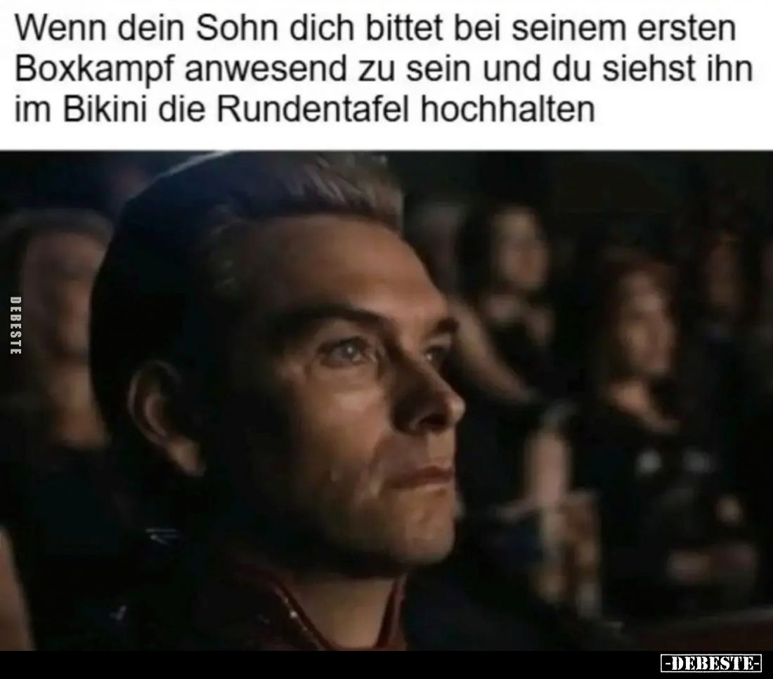 Wenn dein Sohn dich bittet bei seinem ersten Boxkampf anwesend zu sein und du siehst ihn im Bikini die Rundentafel hochhalten