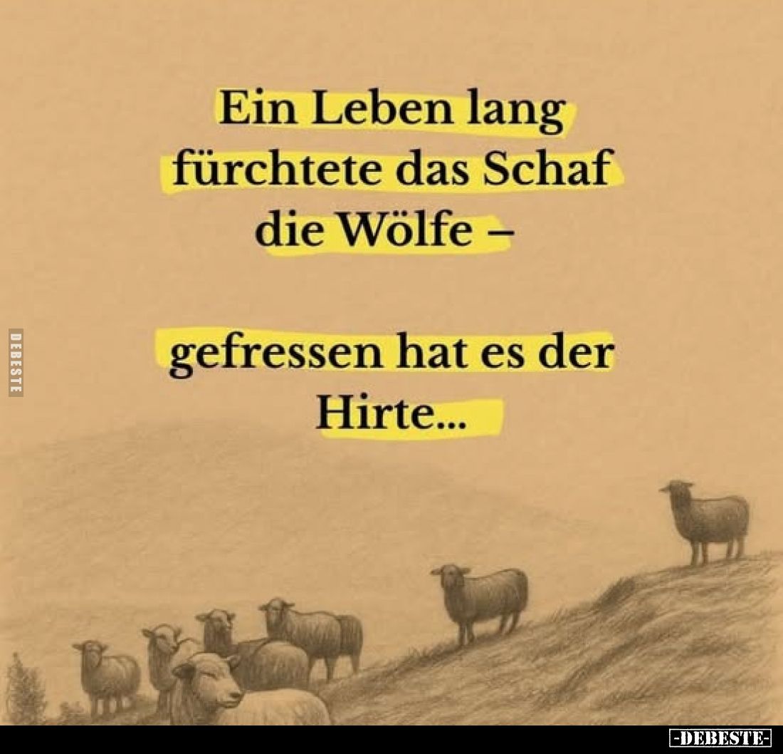 Ein Leben lang fürchtete das Schaf die Wölfe -
gefressen hat es der Hirte...