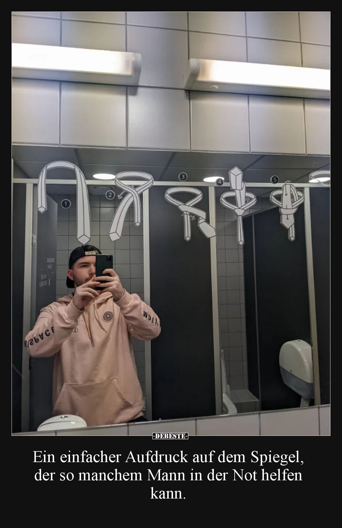 Ein einfacher Aufdruck auf dem Spiegel, der so manchem Mann in der Not helfen kann.