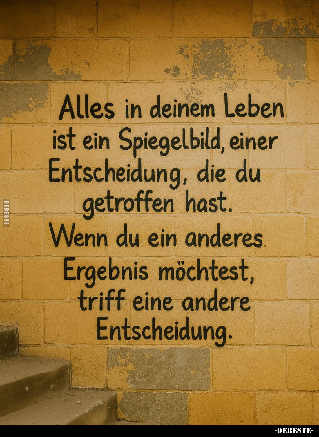 Alles in deinem Leben ist ein Spiegelbild, einer Entscheidung, die du getroffen hast.
Wenn du ein anderes
Ergebnis möchtest...