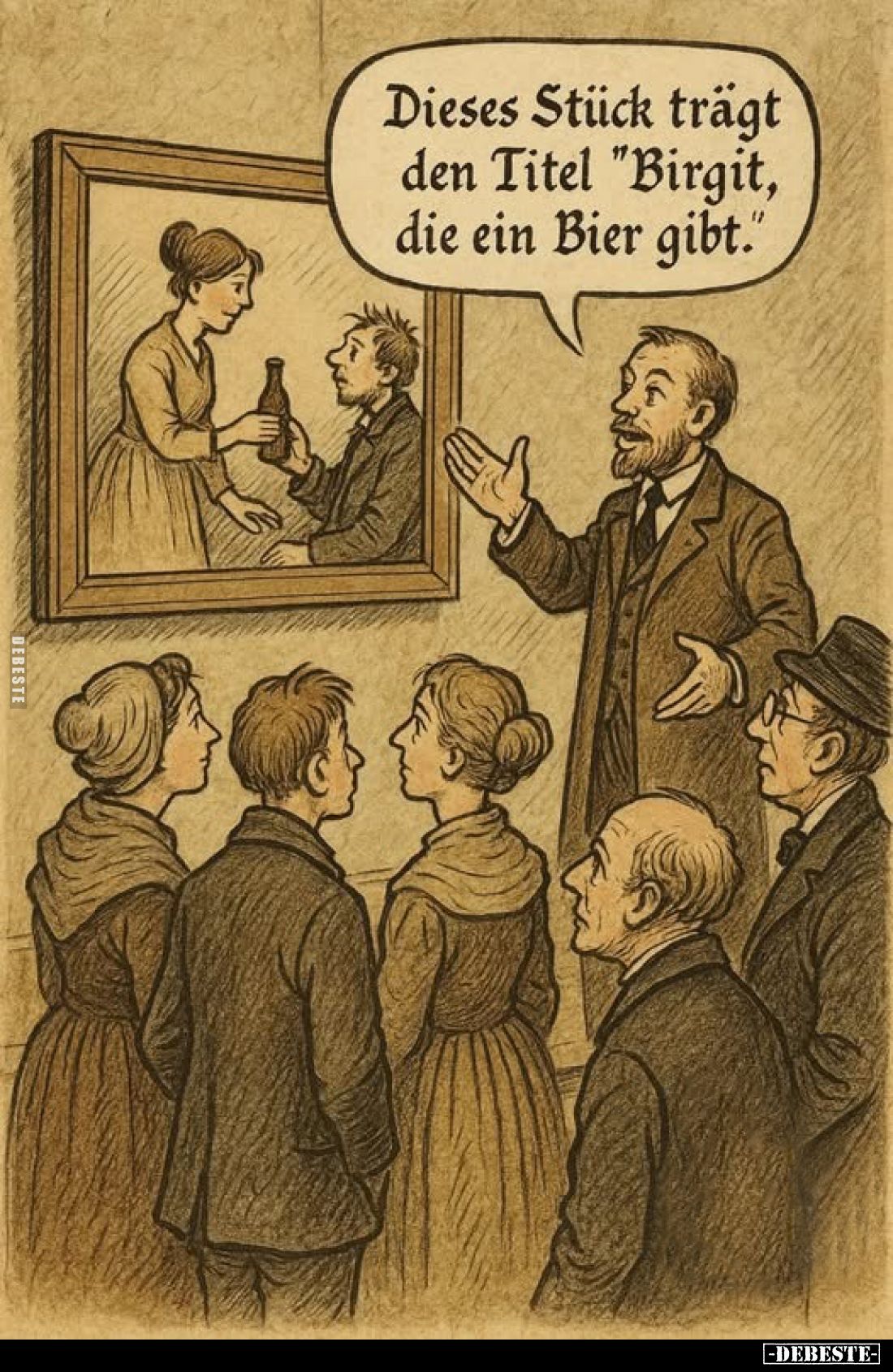 Dieses Stück trägt den Titel "Birgit, die ein Bier gibt."