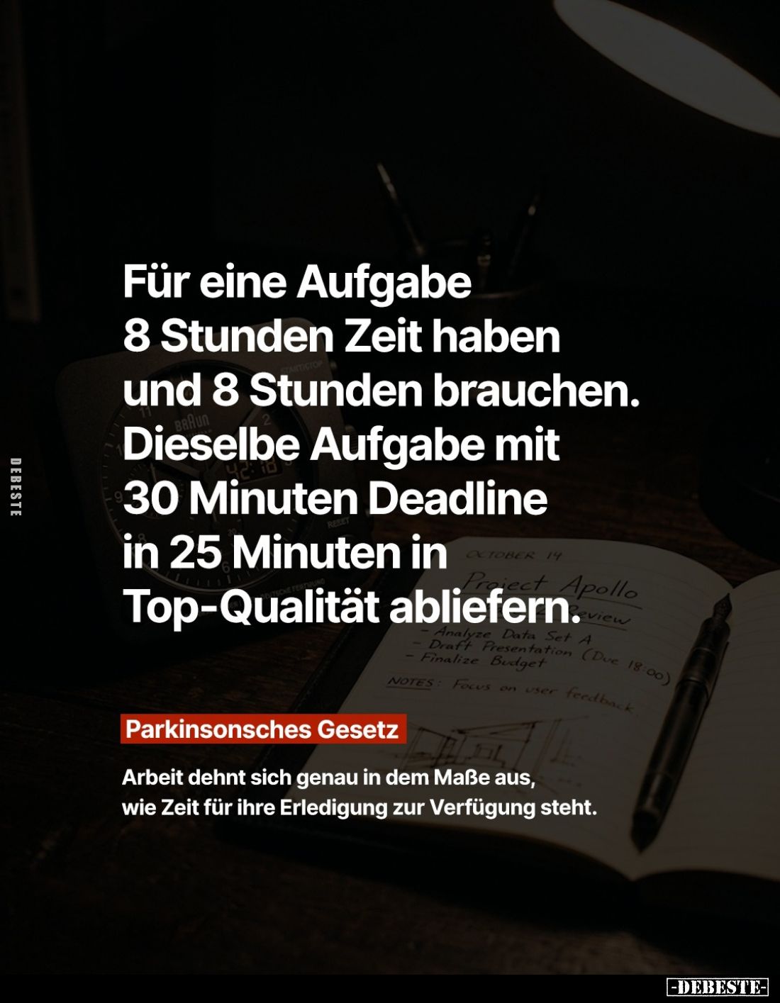 Für eine Aufgabe 8 Stunden Zeit haben und 8 Stunden brauchen. Dieselbe Aufgabe mit 30 Minuten Deadline in 25 Minuten in
Top-...