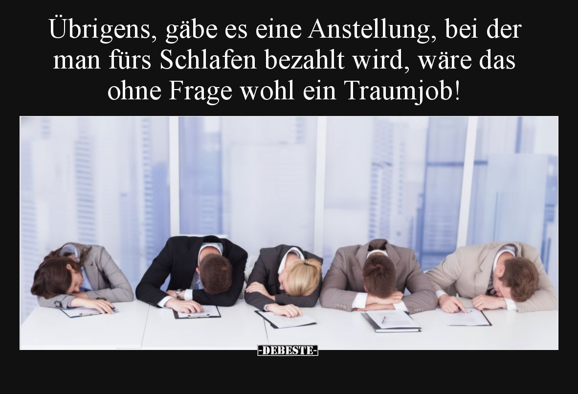 Übrigens, gäbe es eine Anstellung, bei der man fürs Schlafen bezahlt wird, wäre das ohne Frage wohl ein Traumjob!