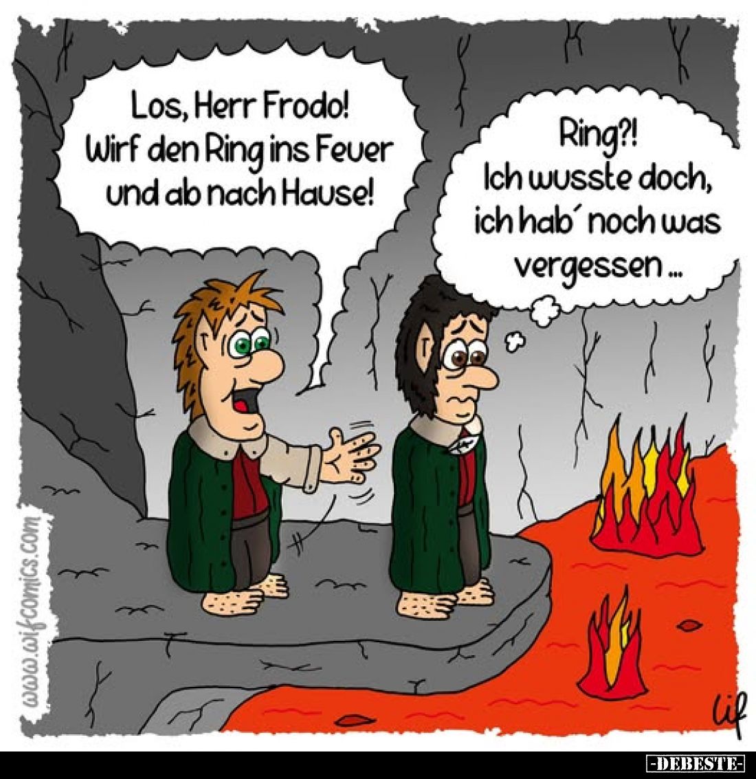 Los, Herr Frodo! Wirf den Ring ins Feuer und ab nach Hause! -
Ring?! Ich wusste doch, ich hab noch was vergessen...