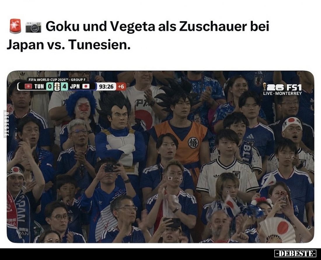 Goku und Vegeta als Zuschauer bei Japan vs. Tunesien.