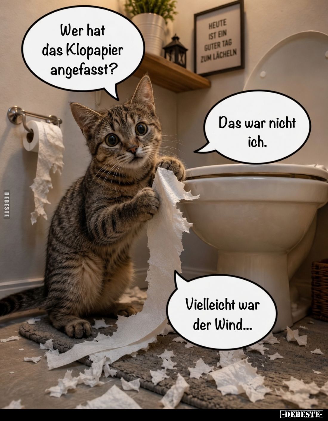 Wer hat das Klopapier angefasst?
Das war nicht ich.
Vielleicht war der Wind...