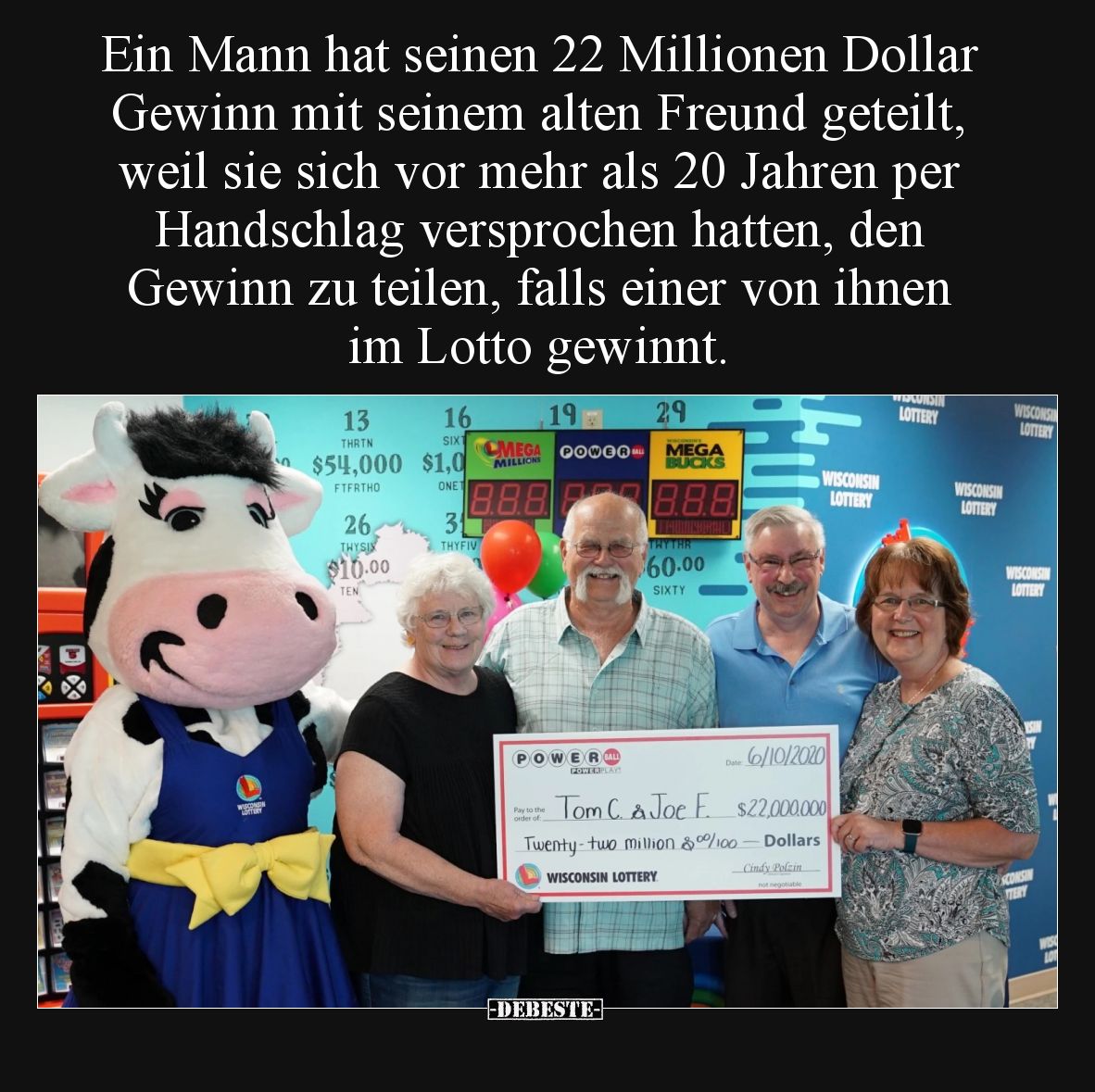 Ein Mann hat seinen 22 Millionen Dollar Gewinn mit seinem alten Freund geteilt, weil sie sich vor mehr als 20 Jahren per Hand...