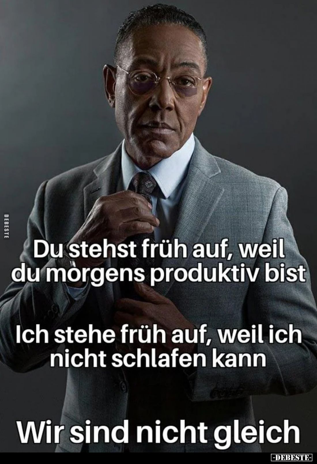 Du stehst früh auf, weil du morgens produktiv bist.
Ich stehe früh auf, weil ich nicht schlafen kann.
Wir sind nicht gleich...