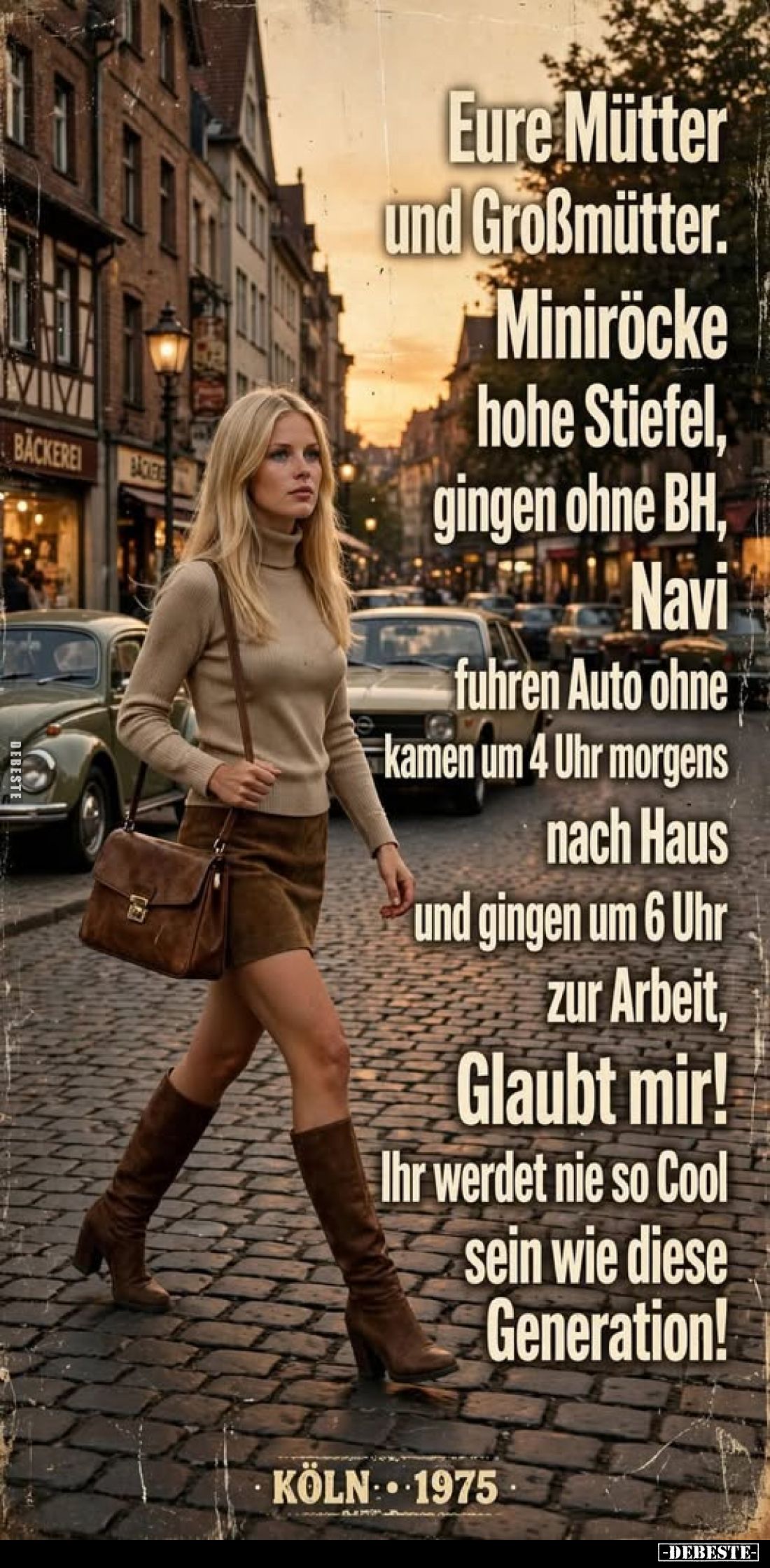 Eure Mütter und Großmütter.
Miniröcke, hohe Stiefel, gingen ohne BH,
fuhren Auto ohne  Navi, kamen um 4 Uhr morgens nach Ha...