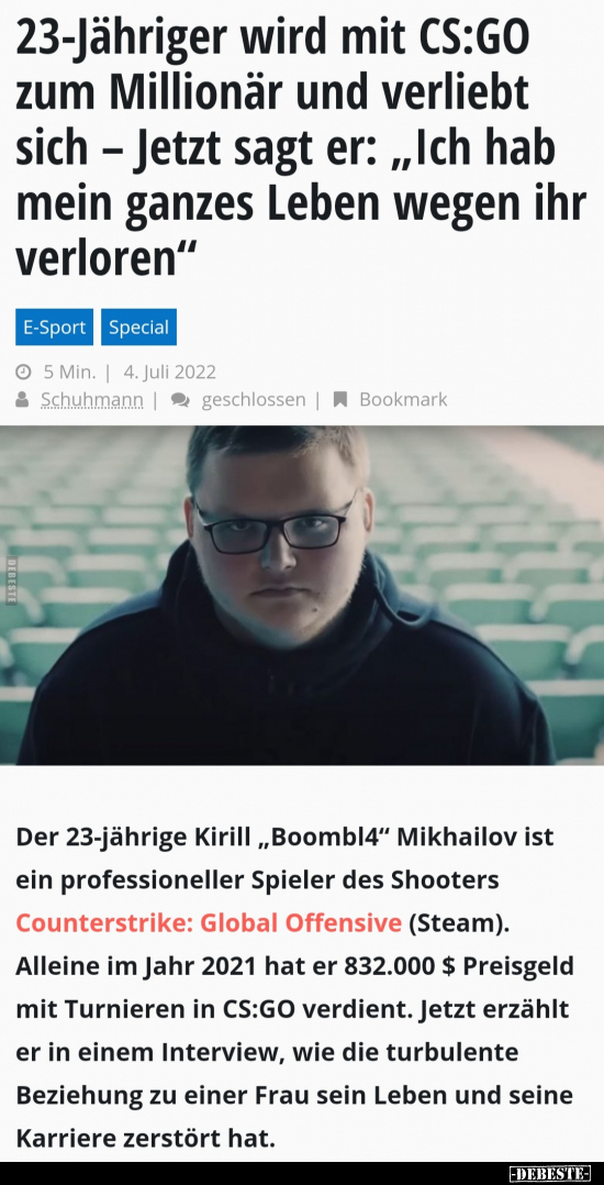 23-Jähriger wird mit CS:GO zum Millionär und verliebt sich.. - Lustige Bilder | DEBESTE.de